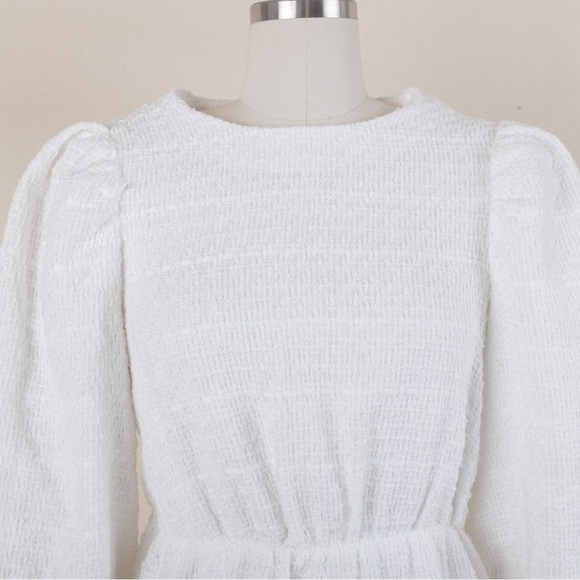 Tweed style smock dress with oversized collar in white - Picture 4 of 7